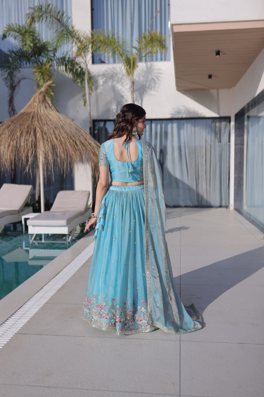 Festive Wear Fendi Silk Designer Lehenga Set with Embroidered Dupatta
