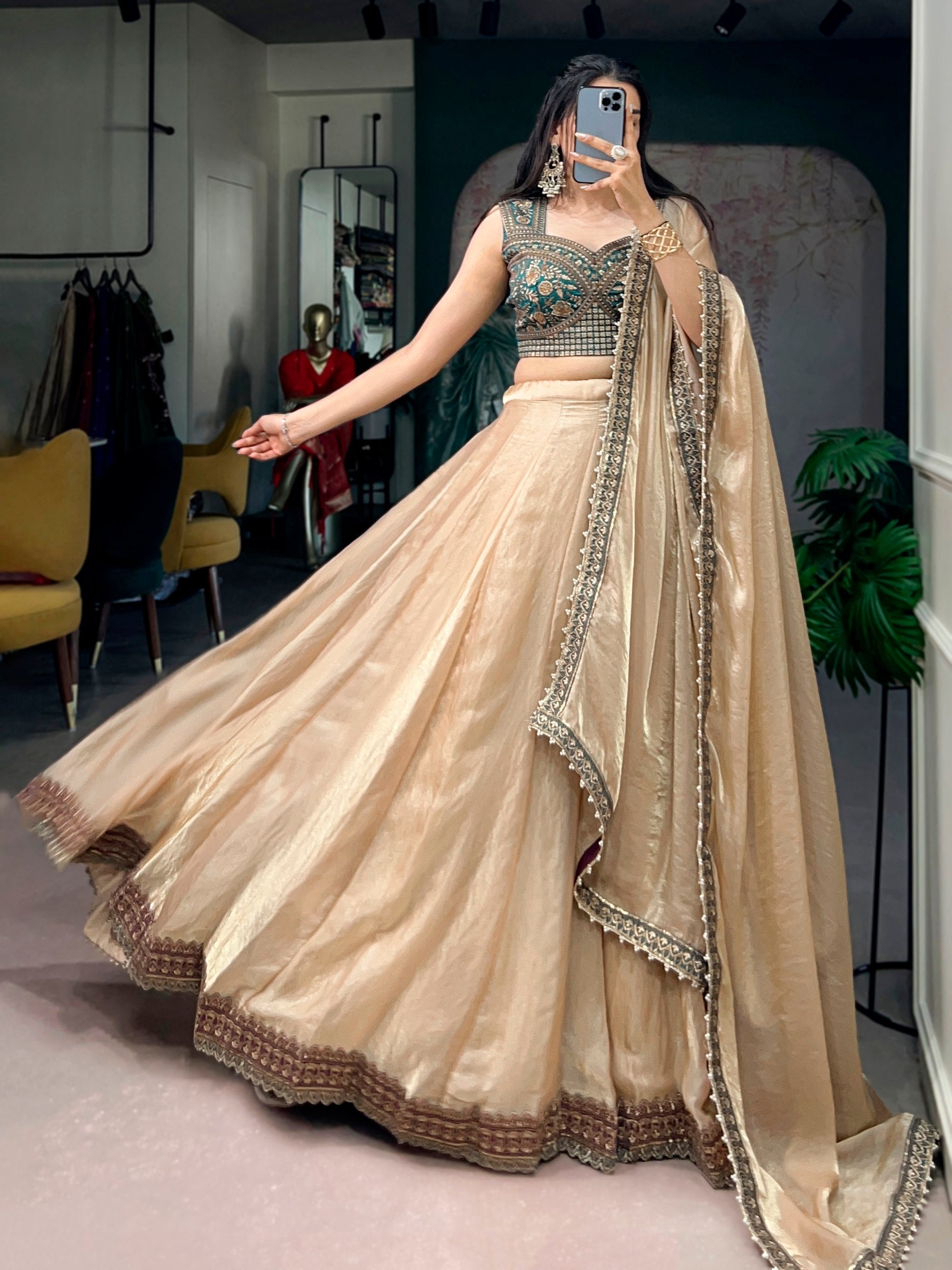 Wedding Special Fendi Silk Lehenga Choli with Embroidered Banglory Silk Blouse
