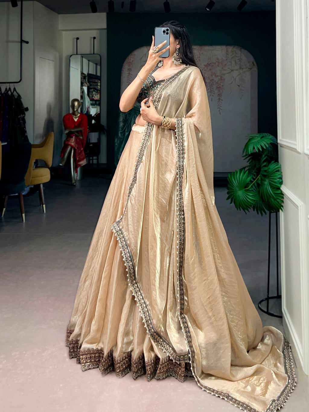 Wedding Special Fendi Silk Lehenga Choli with Embroidered Banglory Silk Blouse
