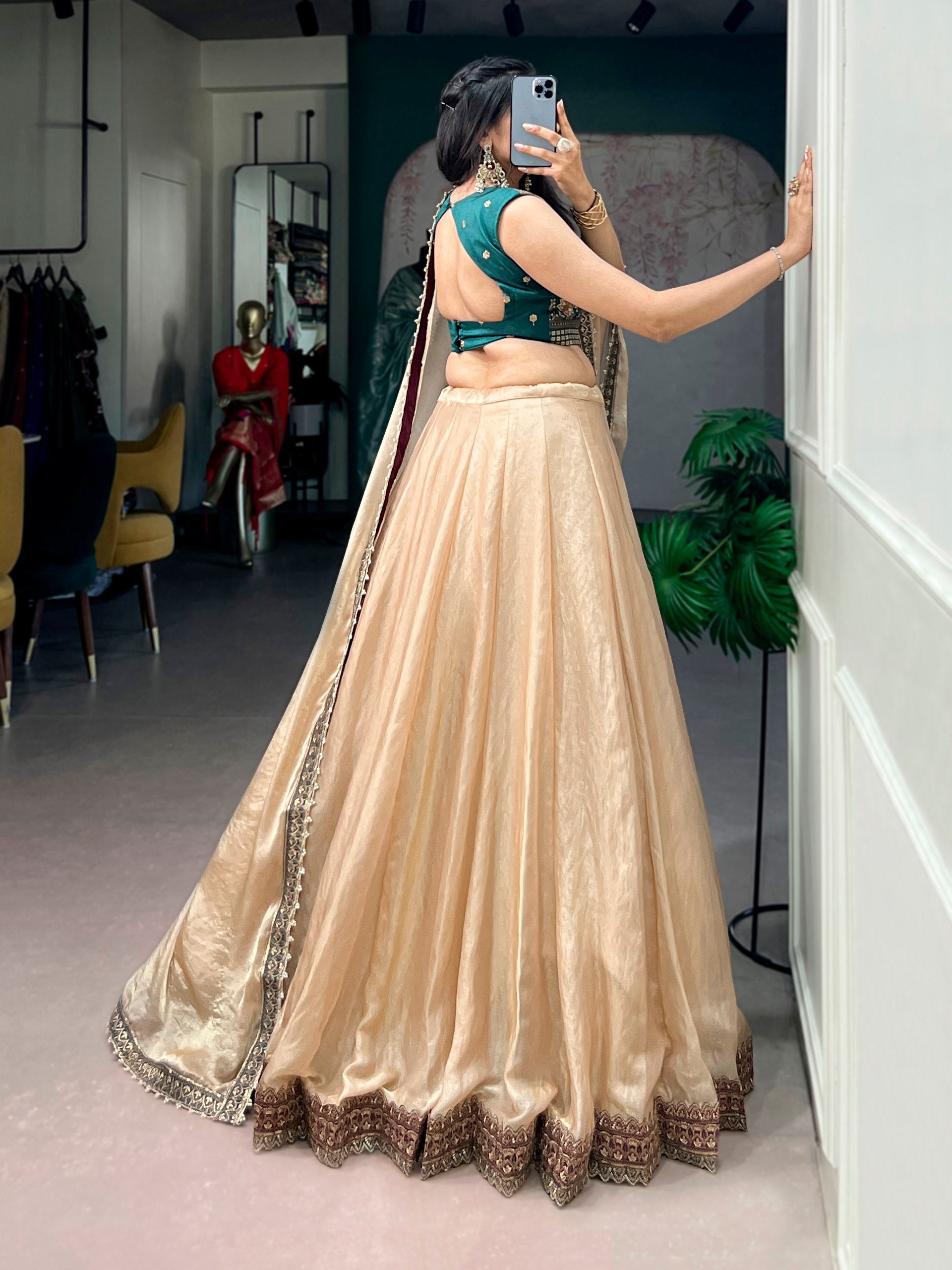 Wedding Special Fendi Silk Lehenga Choli with Embroidered Banglory Silk Blouse
