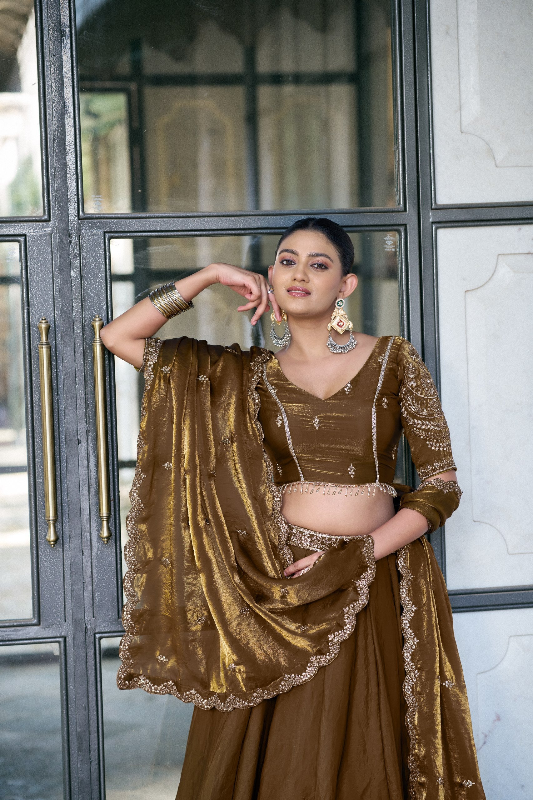 Festive Wear Fendi Thread Embroidered Lehenga Set for Women
