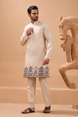 Tendy Beige Wedding Special Koti Kurta Set for Mens Wear