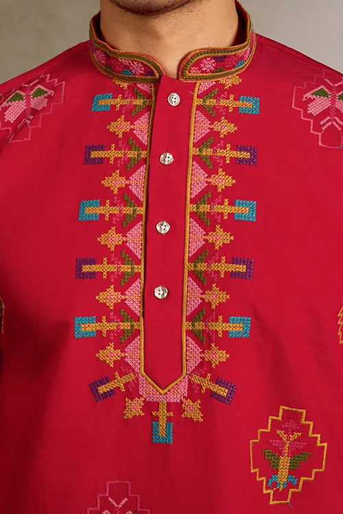 Wedding Ready Look Premium Red Kurta for Men