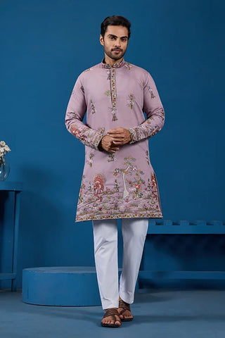 Heavy Embroidered Dusty Pink Kurta for Men
