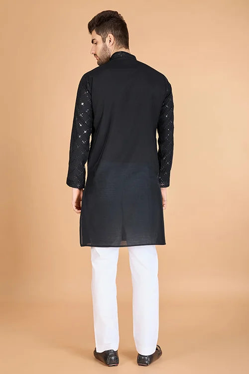 Black Color Kurta with Dupatta for Mens Wear