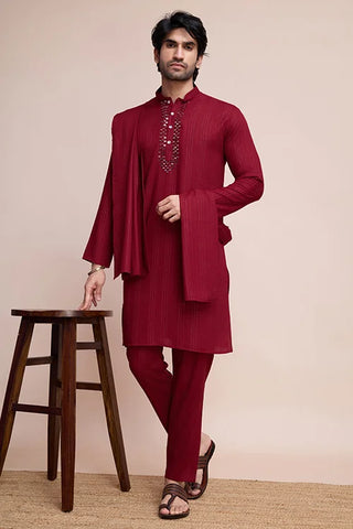 Festive Maroon Kurta Pant Set with Designer Dupatta