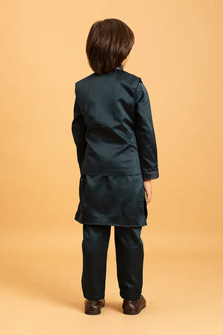 Dark Green Mirror Work Embroidered Koti Kurta for Kids Wear