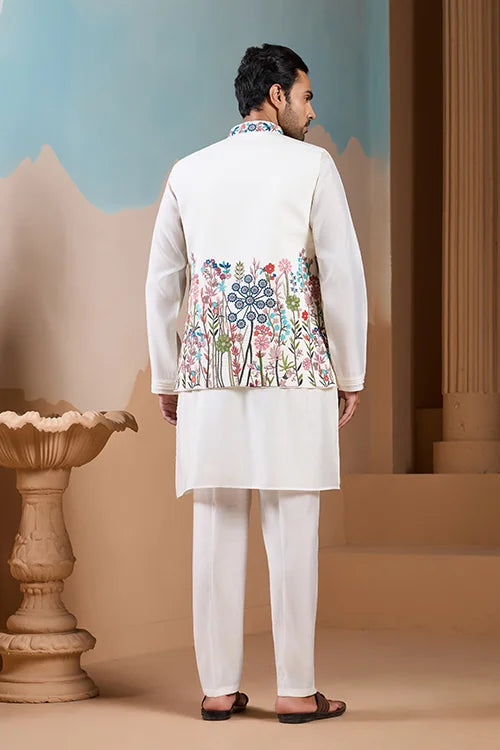 Royal Trendy White Koti Kurta Set for Men’s Wear Collection