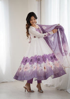 Floral Pure Soft Tabby Organza Silk Three Piece Anarkali Suit - Violate
