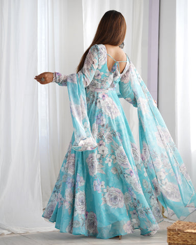 Elegant Fox Georgette Floral Anarkali Gown Set with Dupatta
