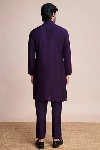 Traditional Purple Silk Kurta with Thread Work