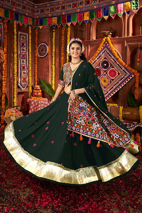 Beautiful Green Mirror Work Chaniya Choli for Navratri