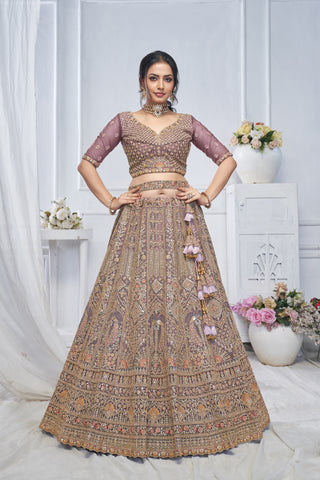 Royal Purple Soft Net Lehenga with Peacock & Paisley Embroidery