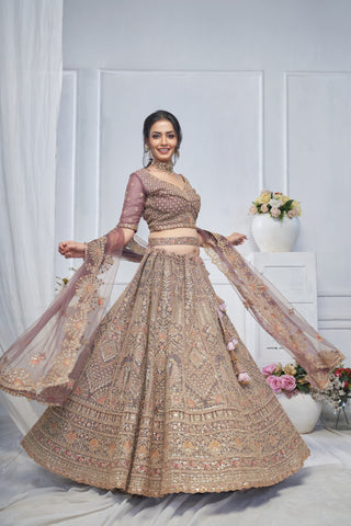 Royal Purple Soft Net Lehenga with Peacock & Paisley Embroidery