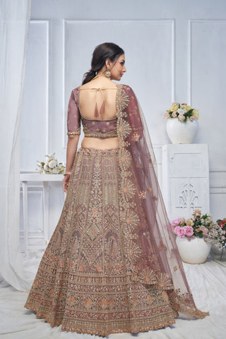Royal Purple Soft Net Lehenga with Peacock & Paisley Embroidery