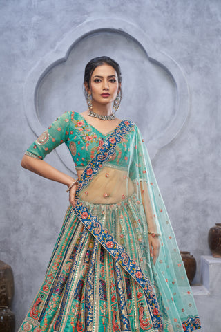 Premium Art Silk Mehndi Embroidered Lehenga with Dupatta