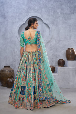 Premium Art Silk Mehndi Embroidered Lehenga with Dupatta