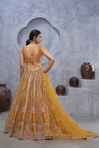 Embroidery Musturd Art Silk Bridal Lehenga with Dupatta