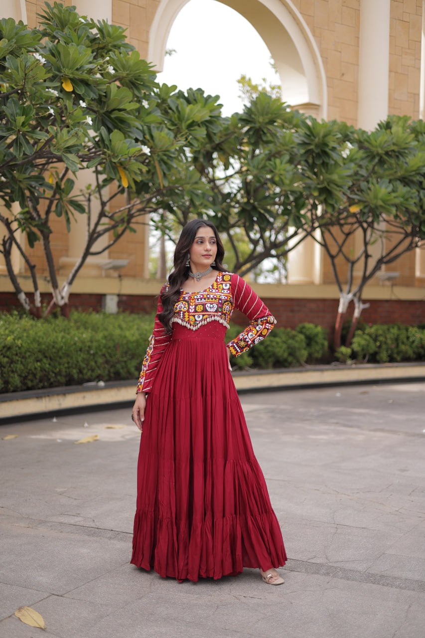 Festive Reyon Gamthi Mirror Gota Patti Gown | Tulip Designer
