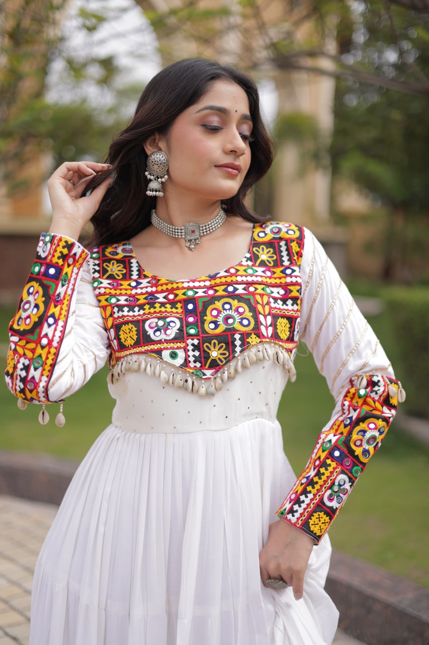 Festive Reyon Gamthi Mirror Gota Patti Gown | Tulip Designer
