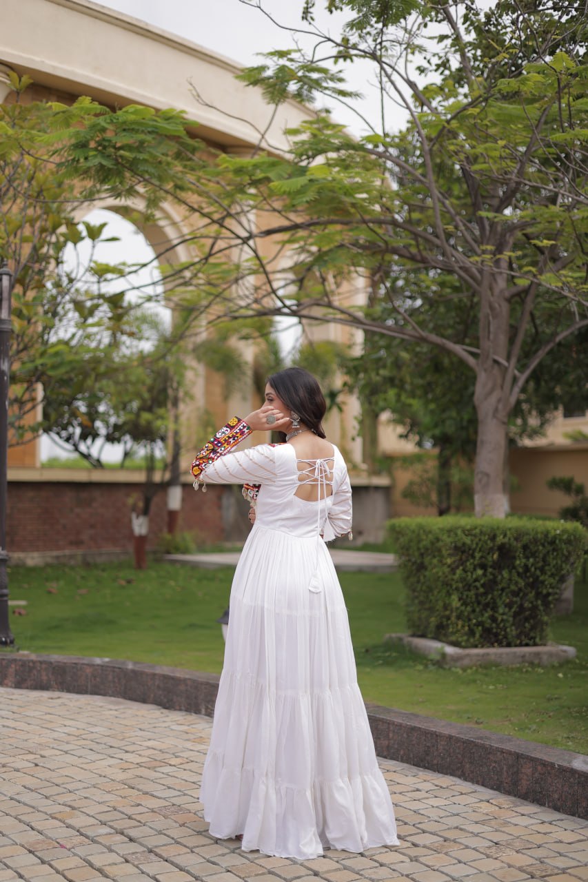 Festive Reyon Gamthi Mirror Gota Patti Gown | Tulip Designer
