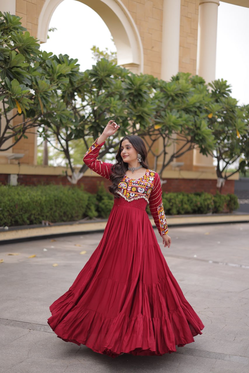 Festive Reyon Gamthi Mirror Gota Patti Gown | Tulip Designer
