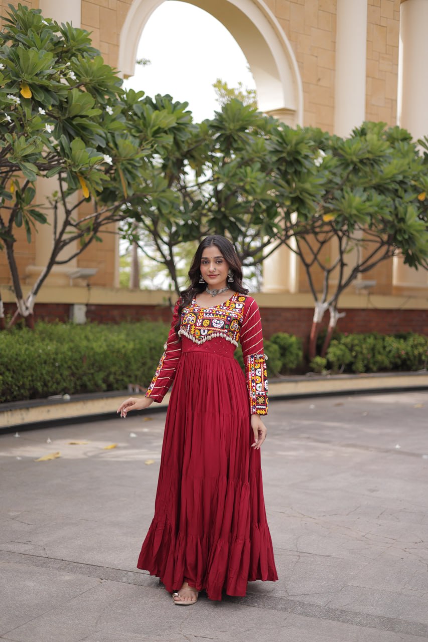 Festive Reyon Gamthi Mirror Gota Patti Gown | Tulip Designer

