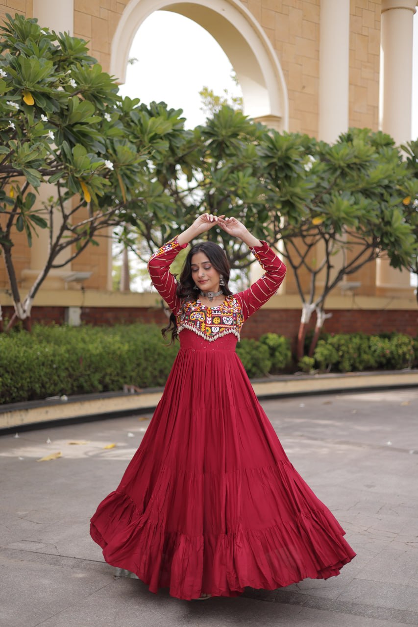 Festive Reyon Gamthi Mirror Gota Patti Gown | Tulip Designer
