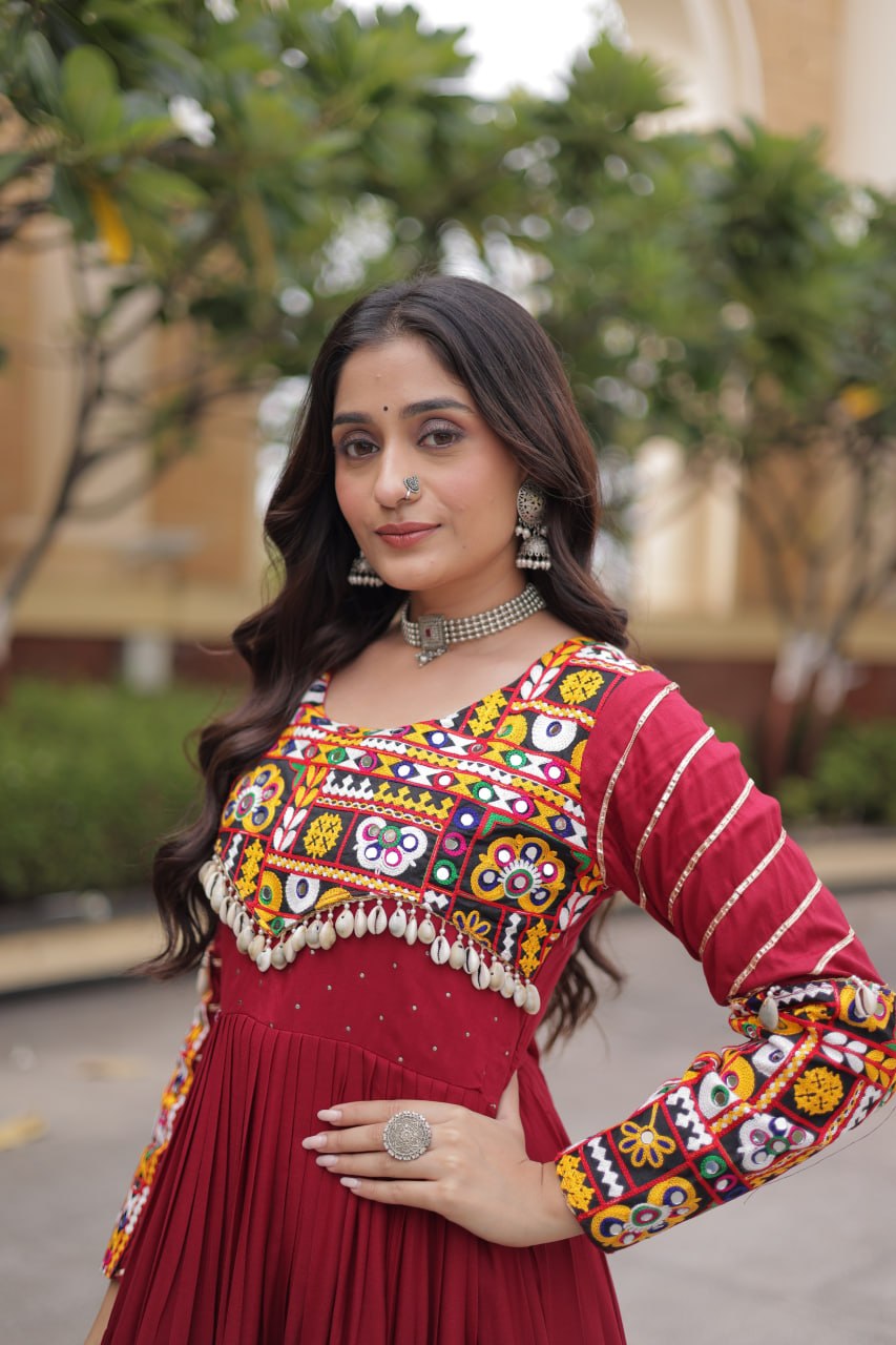 Festive Reyon Gamthi Mirror Gota Patti Gown | Tulip Designer
