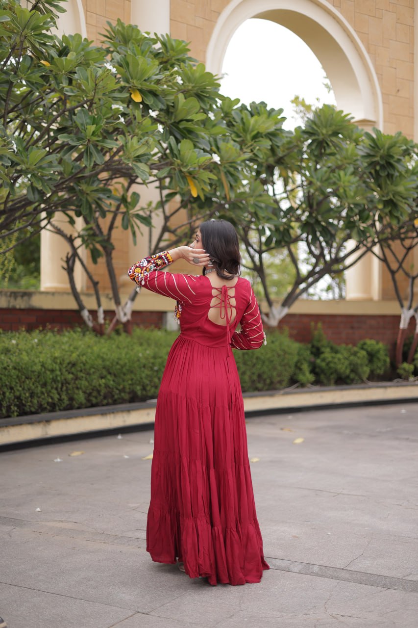Festive Reyon Gamthi Mirror Gota Patti Gown | Tulip Designer
