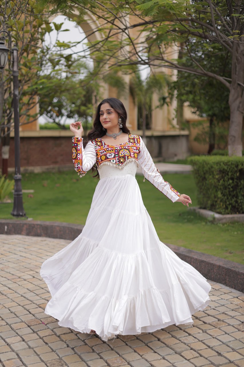 Festive Reyon Gamthi Mirror Gota Patti Gown | Tulip Designer
