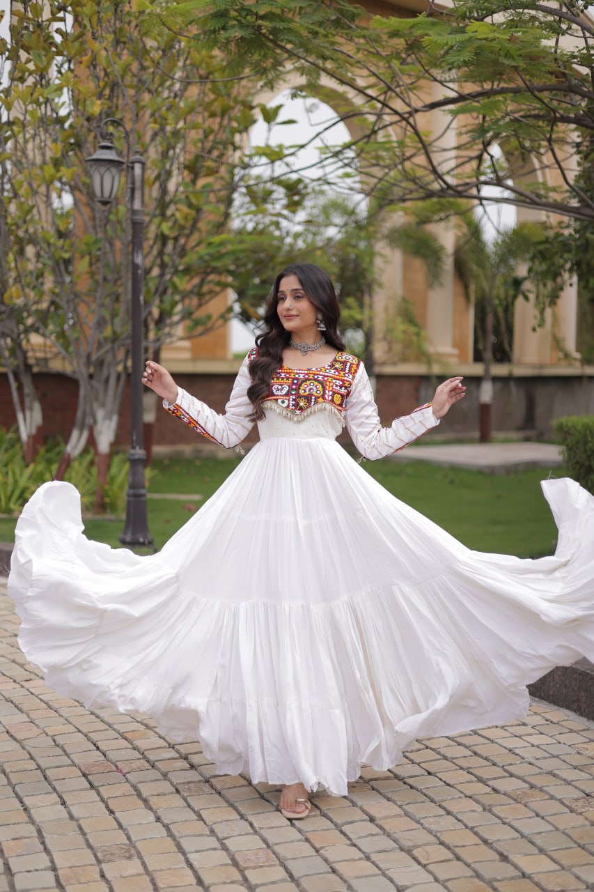 Festive Reyon Gamthi Mirror Gota Patti Gown | Tulip Designer
