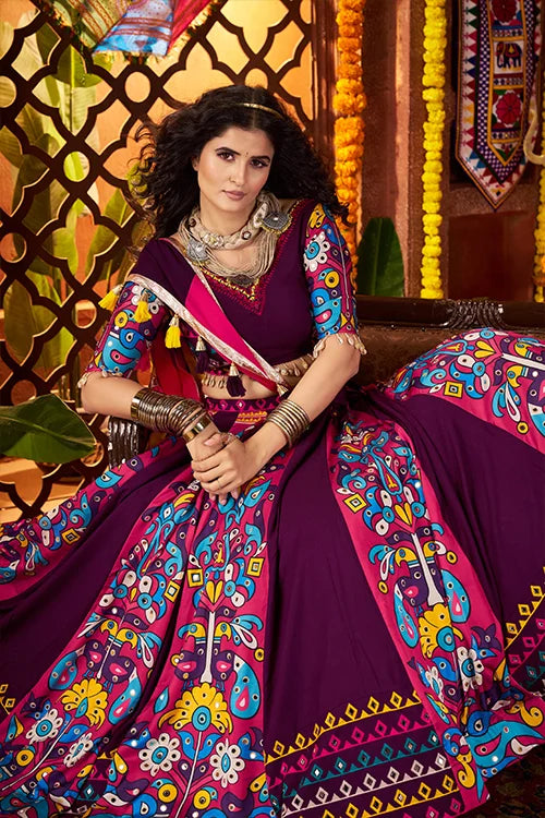 Traditional Purple Ghagra Choli for Garba Look