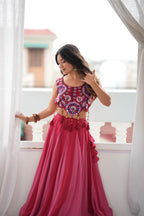 Garba Maroon Rayon Mirror Lehenga Choli Set | Tulip Designer
