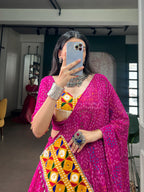 Georgette Bandhej Gamthi Mirror Lehenga Set | Tulip Designer
