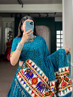 Georgette Bandhej Gamthi Mirror Lehenga Set | Tulip Designer
