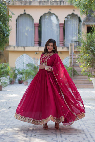 Stunning Georgette Embroidered Beautiful Gown Set