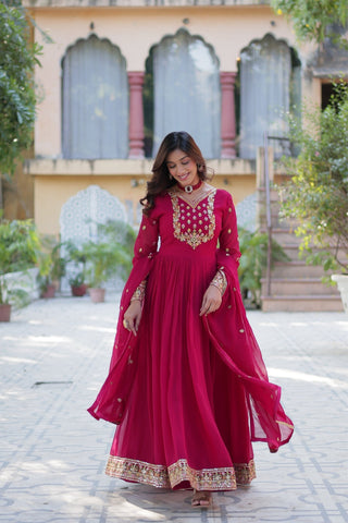 Stunning Georgette Embroidered Beautiful Gown Set