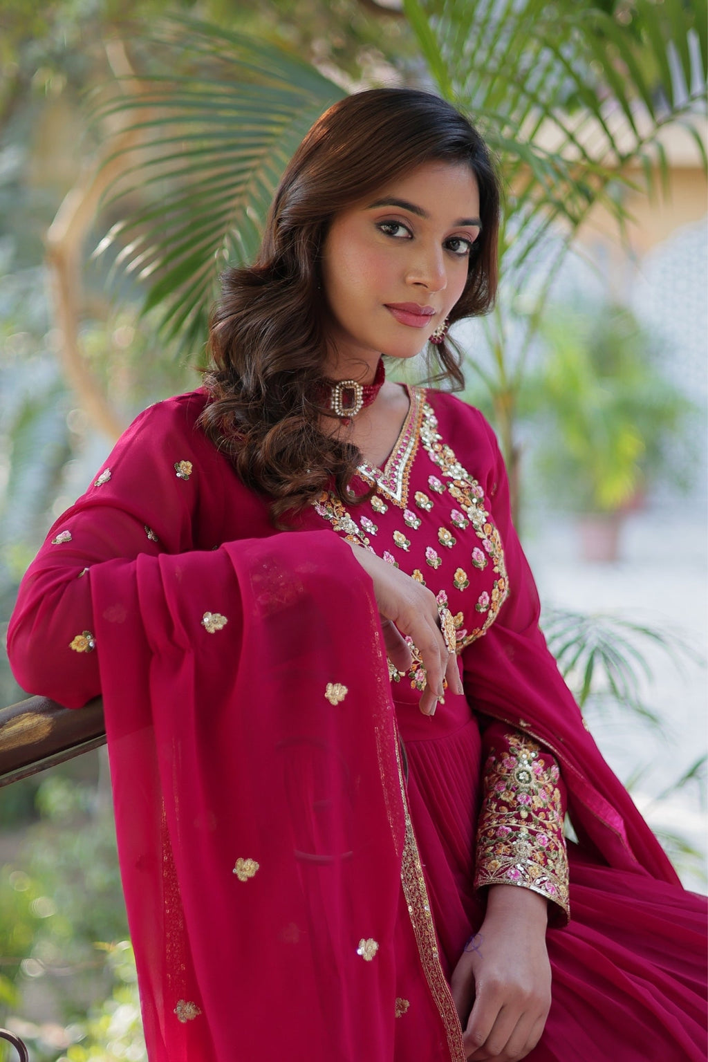 Stunning Georgette Embroidered Beautiful Gown Set