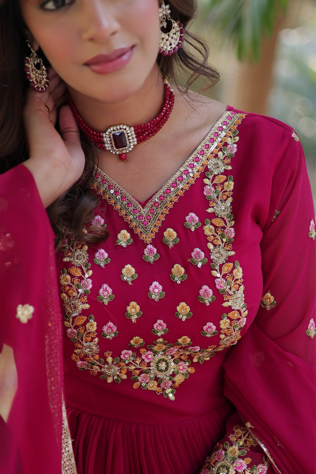 Stunning Georgette Embroidered Beautiful Gown Set