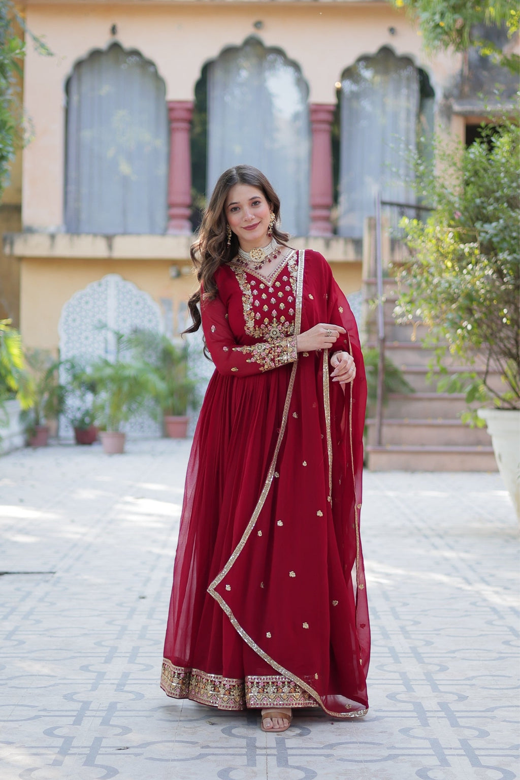 Stunning Georgette Embroidered Beautiful Gown Set