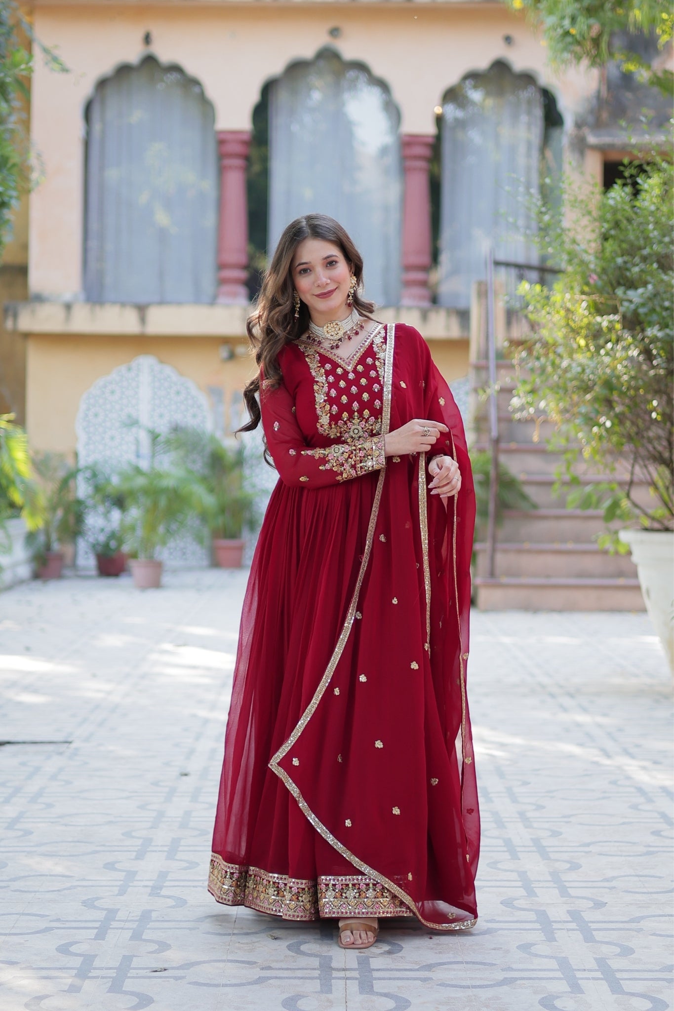 Stunning Georgette Embroidered Beautiful Gown Set