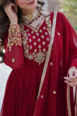 Stunning Georgette Embroidered Beautiful Gown Set