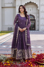 Elegant Fox Georgette Embroidered Gown with Matching Dupatta
