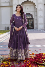 Elegant Fox Georgette Embroidered Gown with Matching Dupatta
