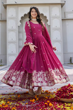 Elegant Fox Georgette Embroidered Gown with Matching Dupatta
