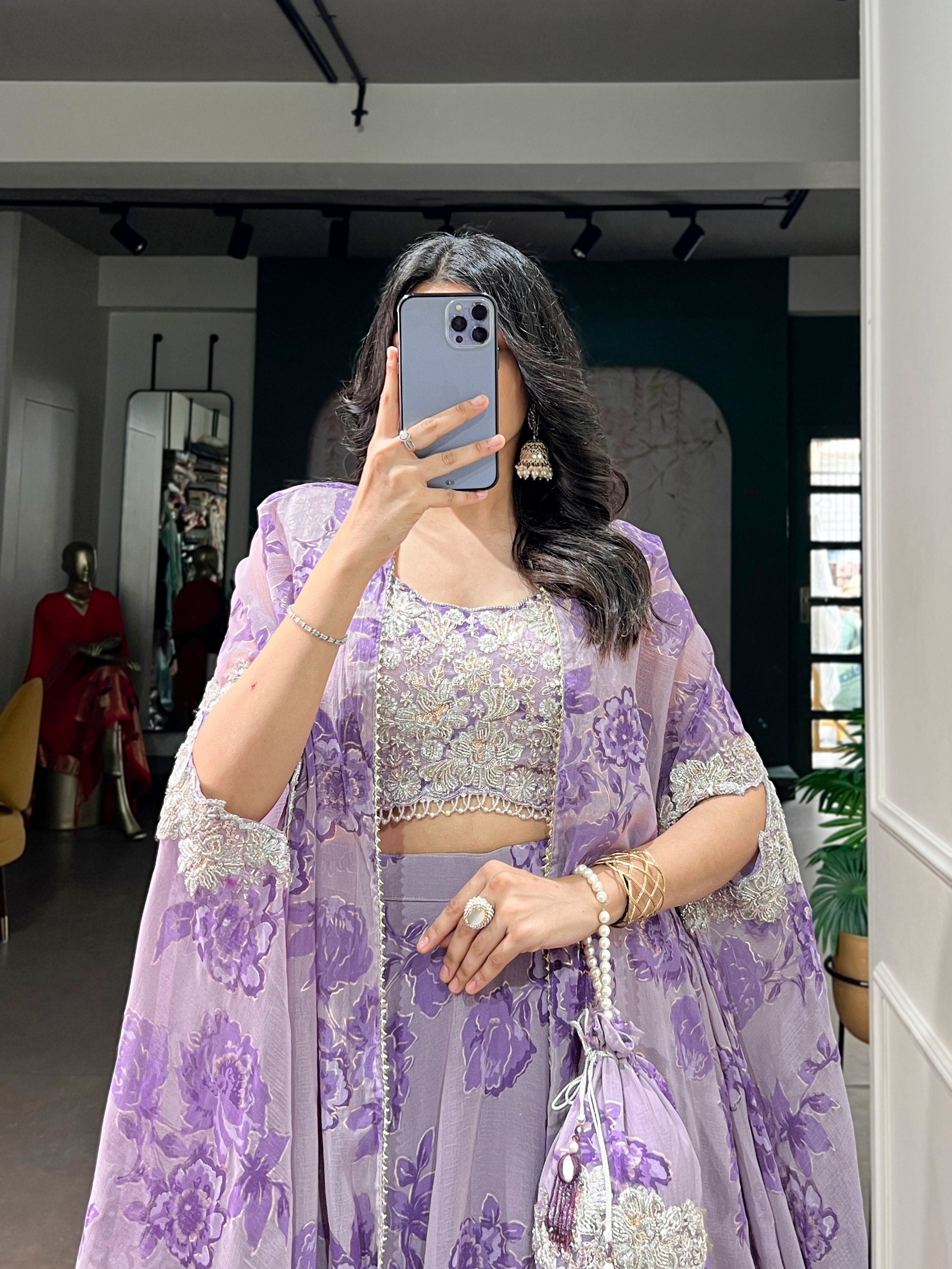 Soft Pastel Georgette Heavy Embroidery Lehenga Set With Batwa
