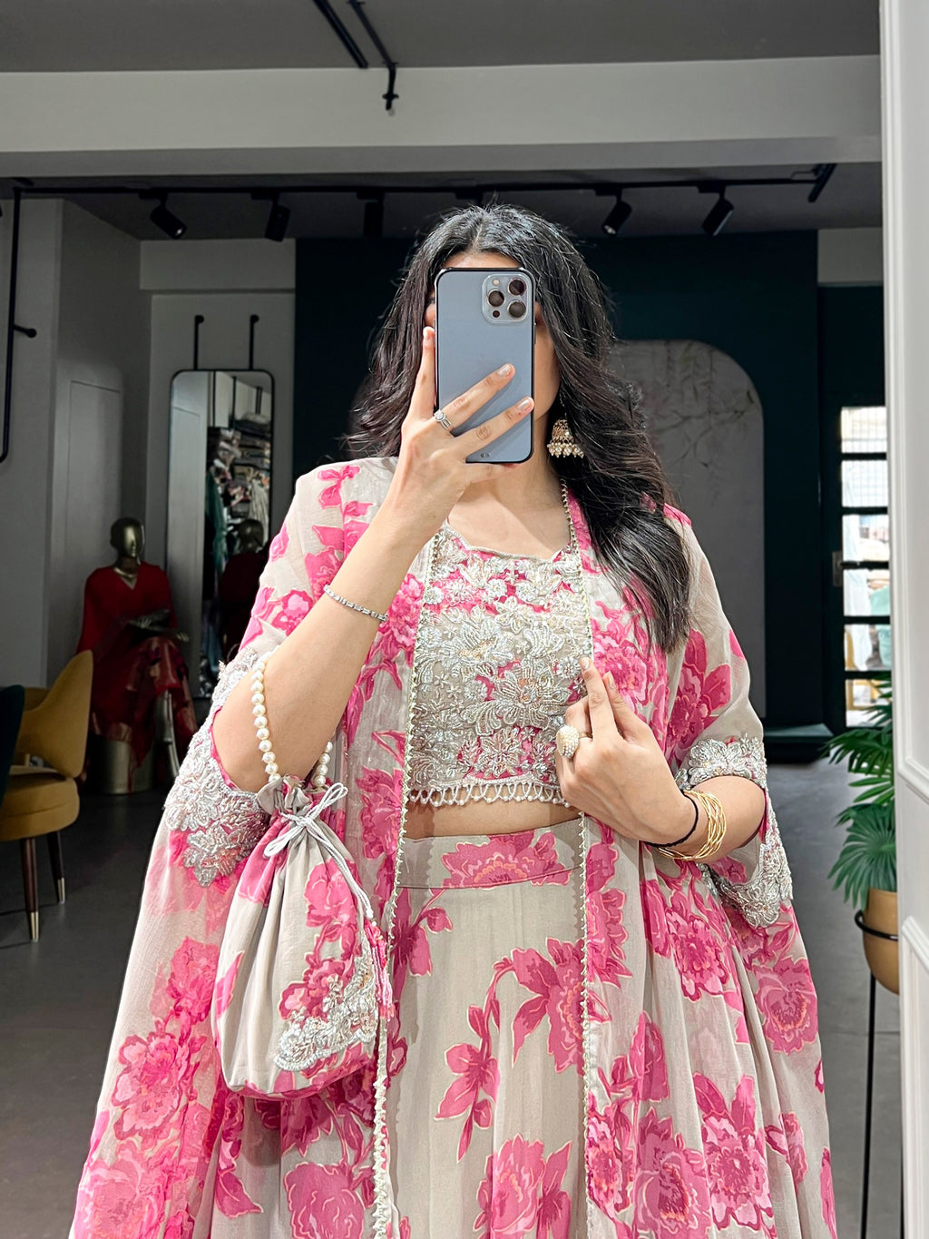 Soft Pastel Georgette Heavy Embroidery Lehenga Set With Batwa
