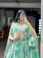 Soft Pastel Georgette Heavy Embroidery Lehenga Set With Batwa
