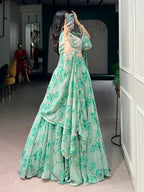 Soft Pastel Georgette Heavy Embroidery Lehenga Set With Batwa
